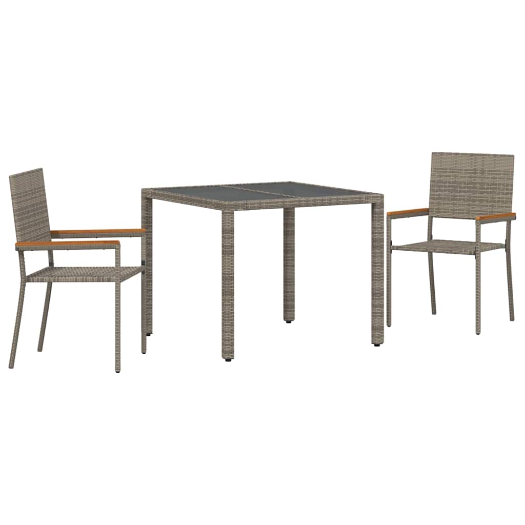 Tuin eettafelset 3 pcs Grijs poly rattan