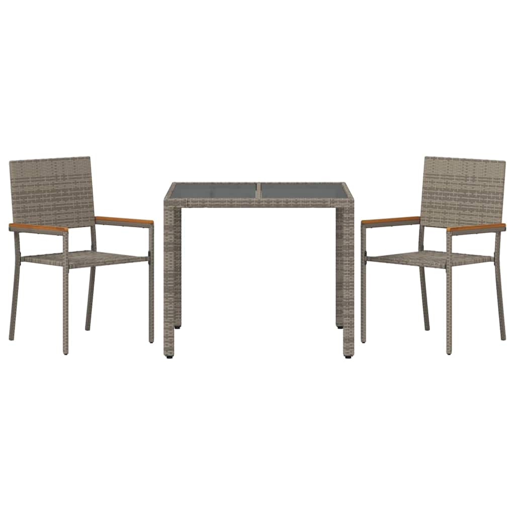 Tuin eettafelset 3 pcs Grijs poly rattan