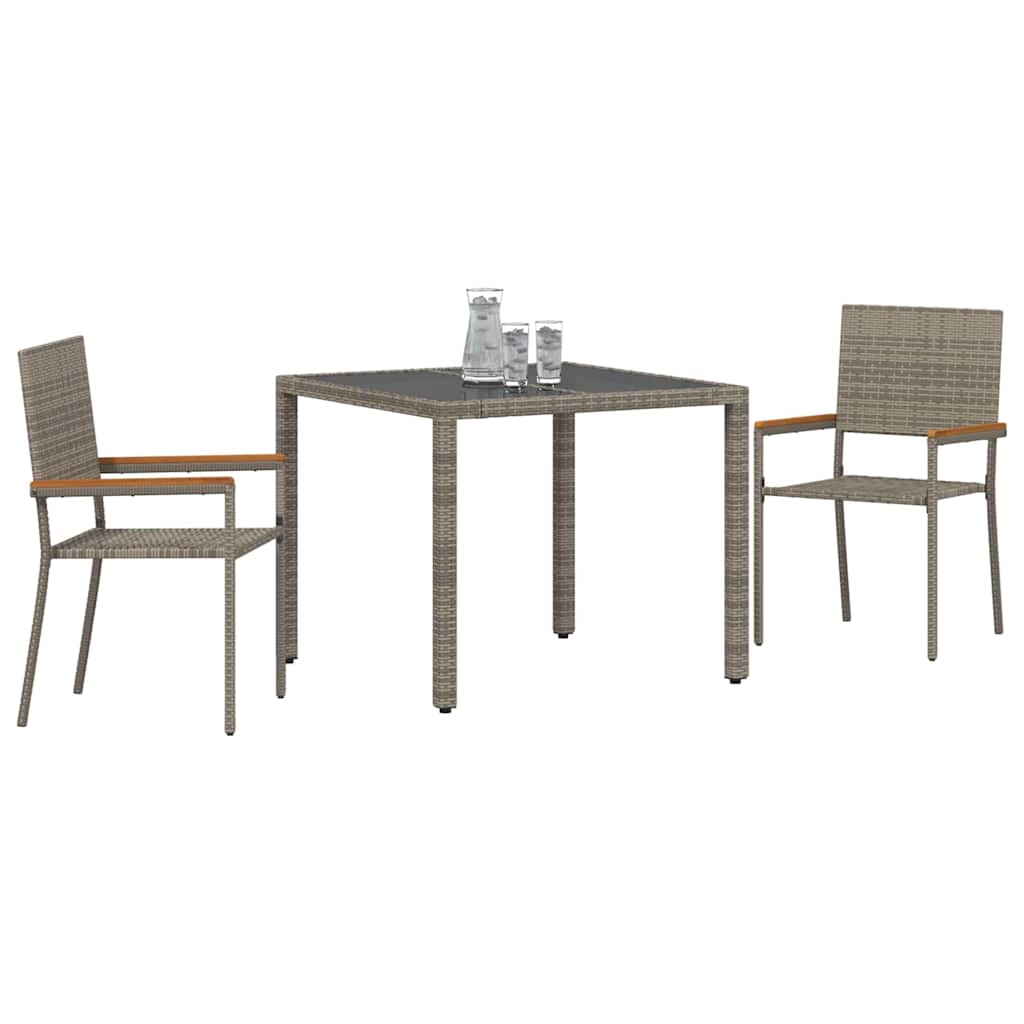 Tuin eettafelset 3 pcs Grijs poly rattan