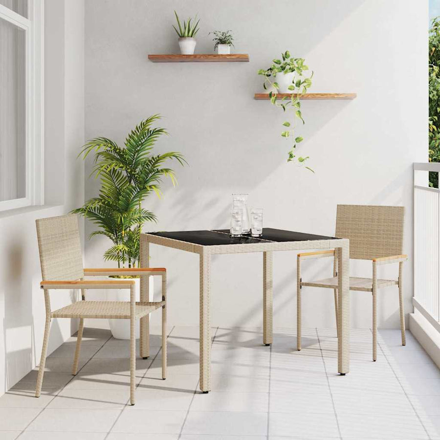 Tuin eettafelset 3 pcs Beige poly rattan
