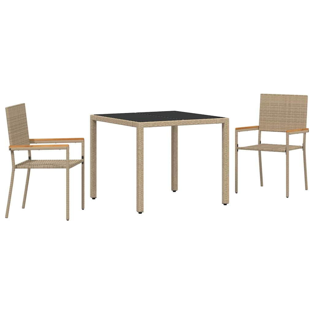 Tuin eettafelset 3 pcs Beige poly rattan