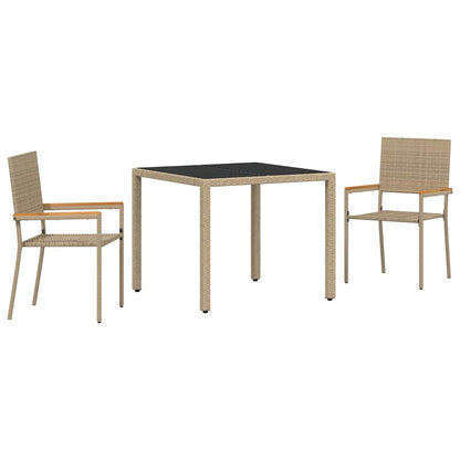 Tuin eettafelset 3 pcs Beige poly rattan