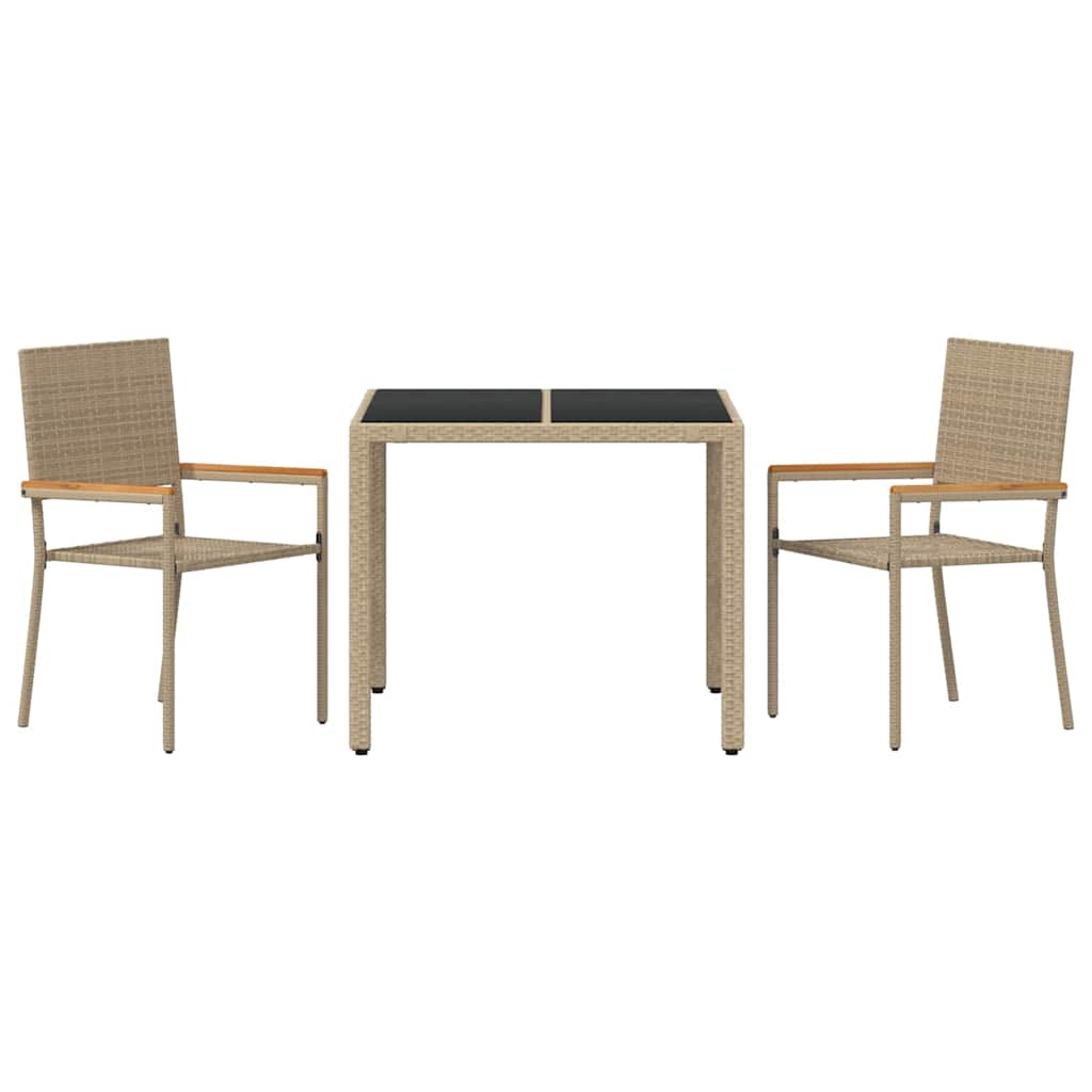 Tuin eettafelset 3 pcs Beige poly rattan
