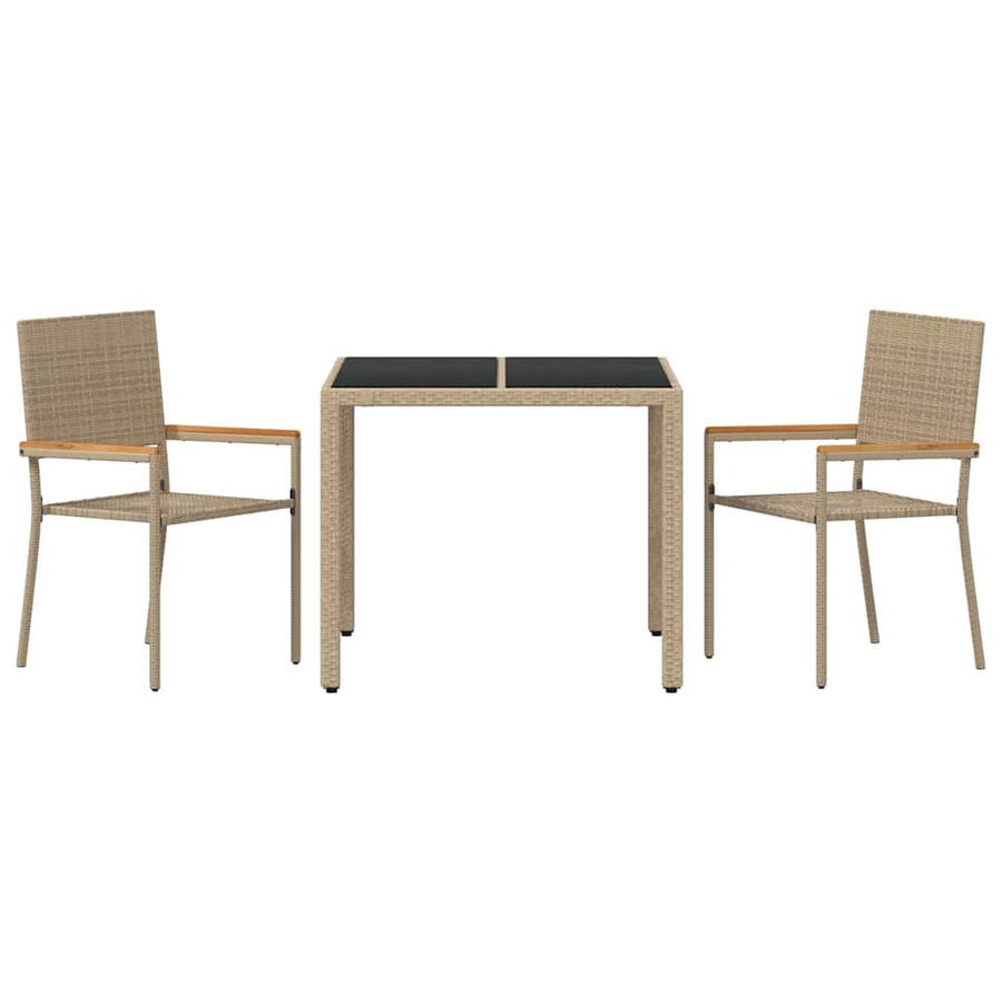 Tuin eettafelset 3 pcs Beige poly rattan