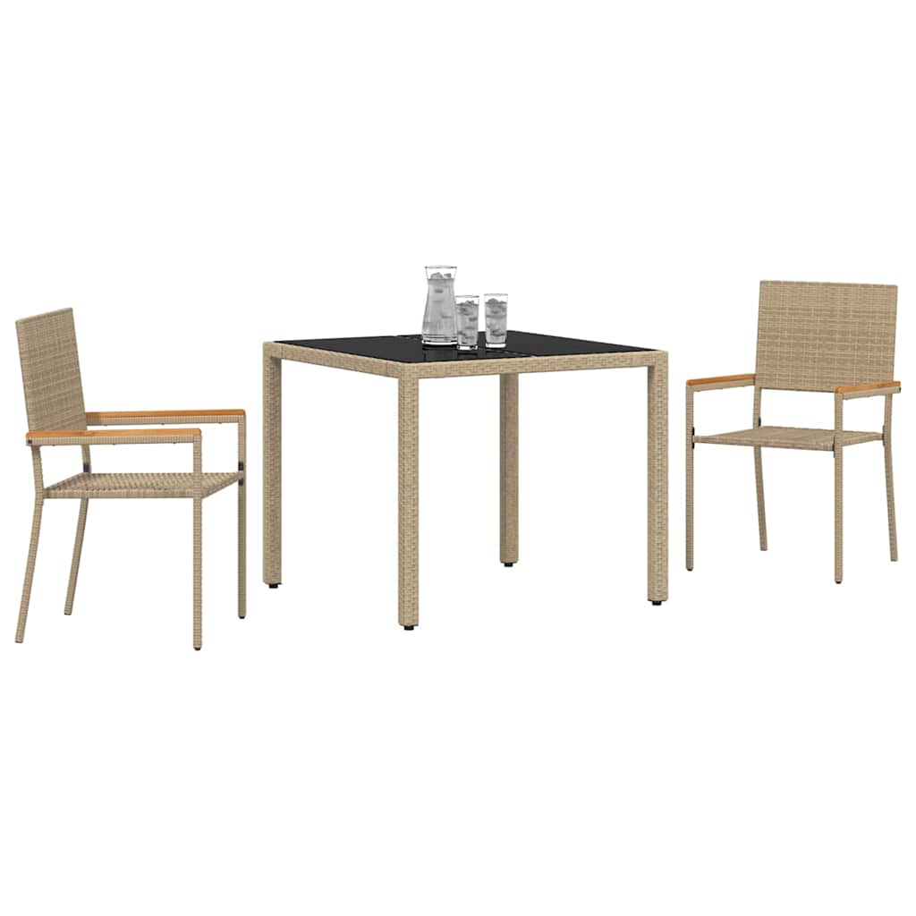 Tuin eettafelset 3 pcs Beige poly rattan