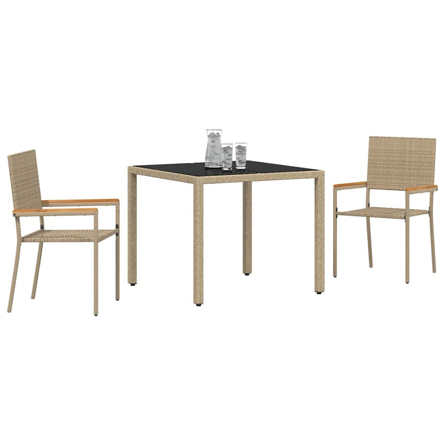 Tuin eettafelset 3 pcs Beige poly rattan