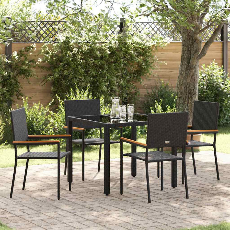 Tuin Eettafelset 5 Pcs Poly Rattan Vierzitsbank 90 cm tafellengte Zwart