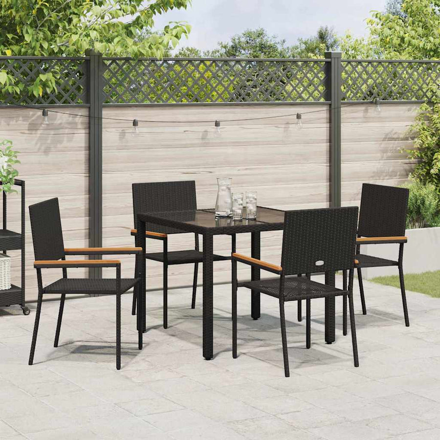 Tuin Eettafelset 5 Pcs Poly Rattan Vierzitsbank 90 cm tafellengte Zwart