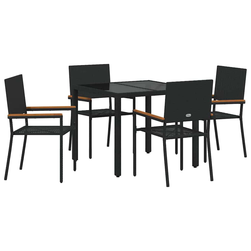 Tuin Eettafelset 5 Pcs Poly Rattan Vierzitsbank 90 cm tafellengte Zwart