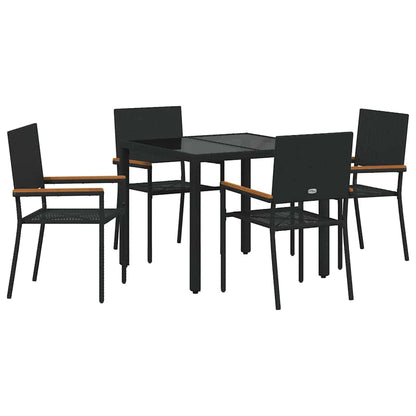 Tuin Eettafelset 5 Pcs Poly Rattan Vierzitsbank 90 cm tafellengte Zwart