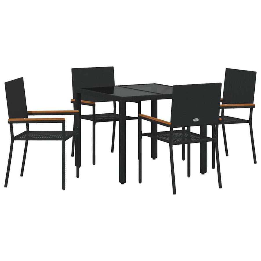 Tuin Eettafelset 5 Pcs Poly Rattan Vierzitsbank 90 cm tafellengte Zwart