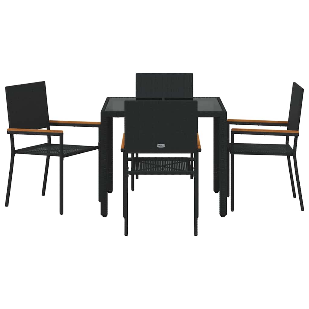 Tuin Eettafelset 5 Pcs Poly Rattan Vierzitsbank 90 cm tafellengte Zwart