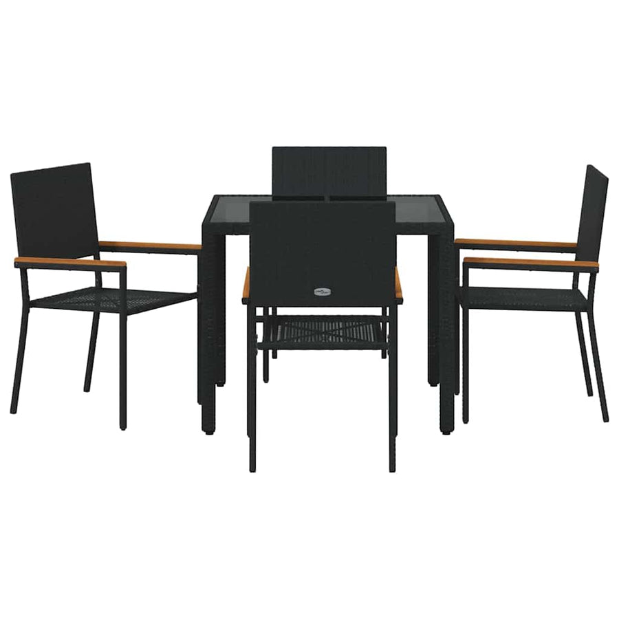 Tuin Eettafelset 5 Pcs Poly Rattan Vierzitsbank 90 cm tafellengte Zwart