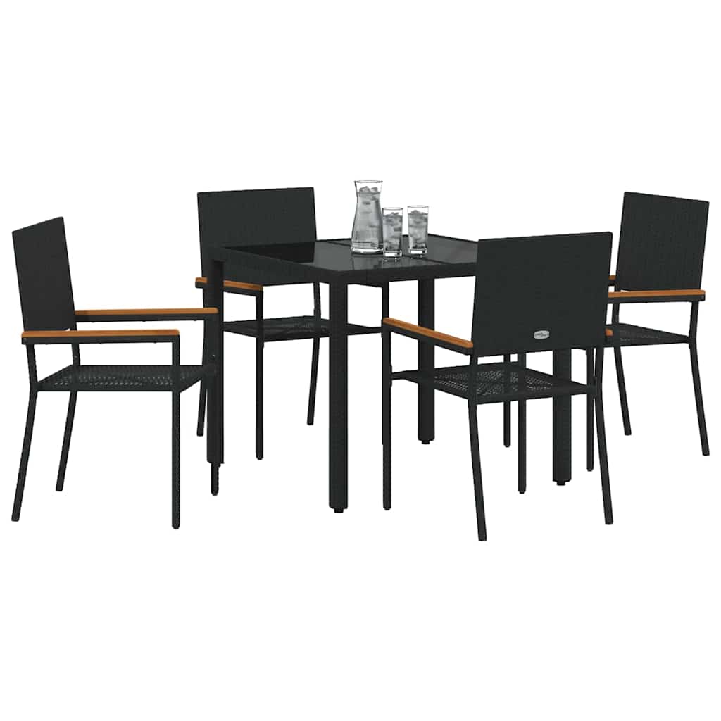 Tuin Eettafelset 5 Pcs Poly Rattan Vierzitsbank 90 cm tafellengte Zwart