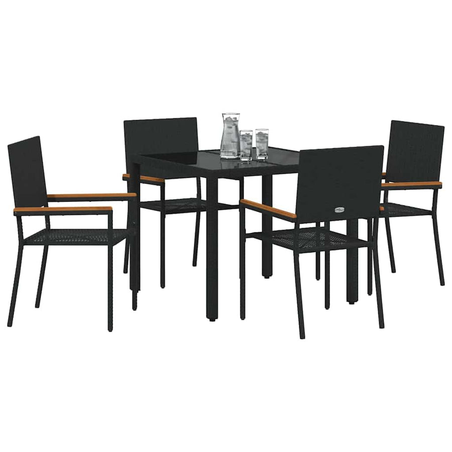 Tuin Eettafelset 5 Pcs Poly Rattan Vierzitsbank 90 cm tafellengte Zwart