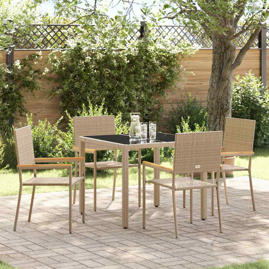 Tuin eettafelset 5 pcs Beige poly rattan