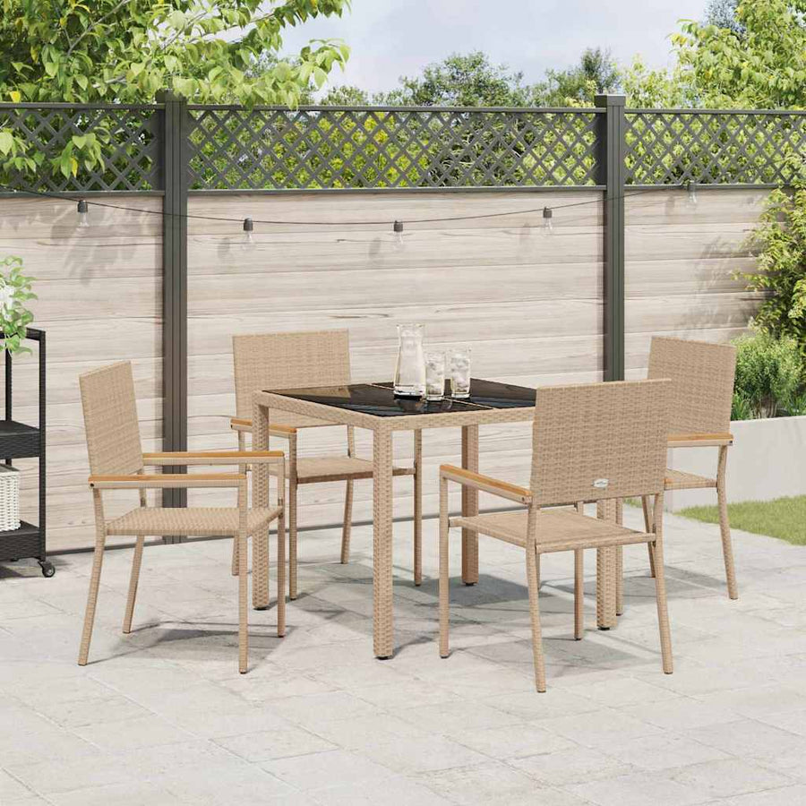 Tuin eettafelset 5 pcs Beige poly rattan
