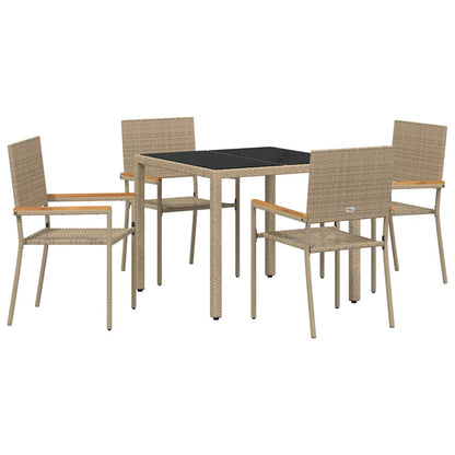 Tuin eettafelset 5 pcs Beige poly rattan