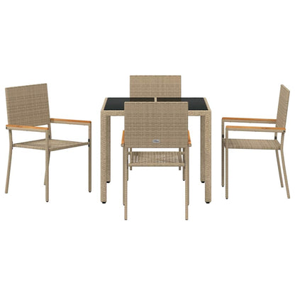 Tuin eettafelset 5 pcs Beige poly rattan