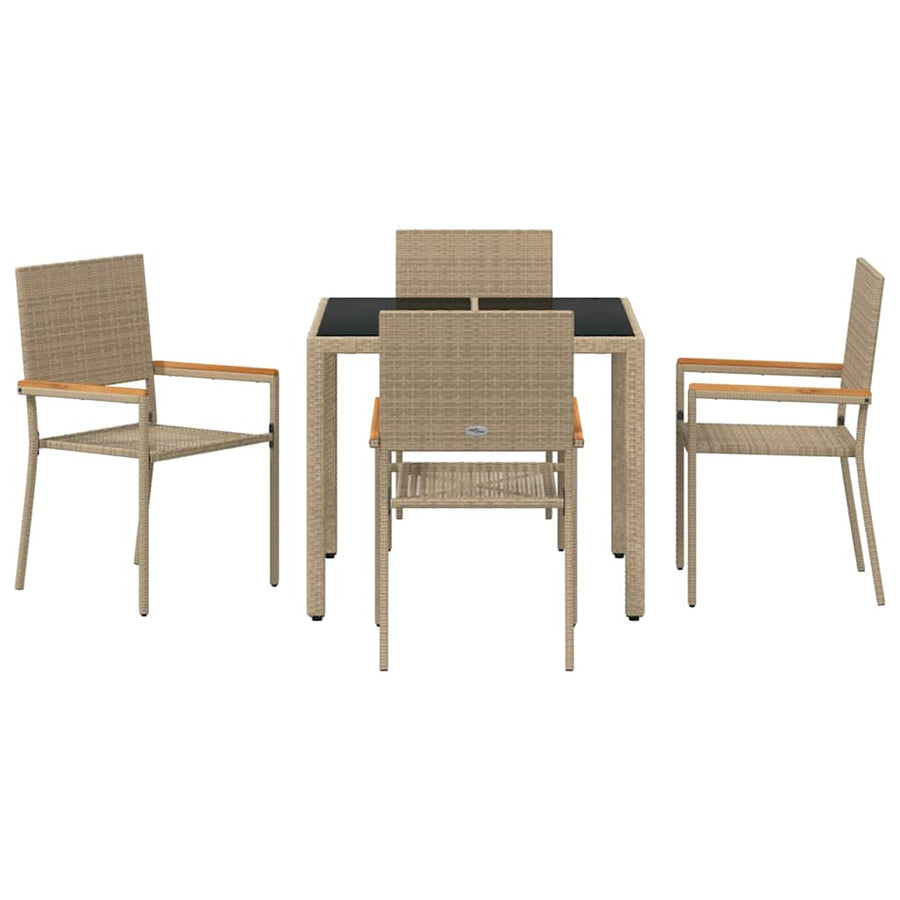 Tuin eettafelset 5 pcs Beige poly rattan