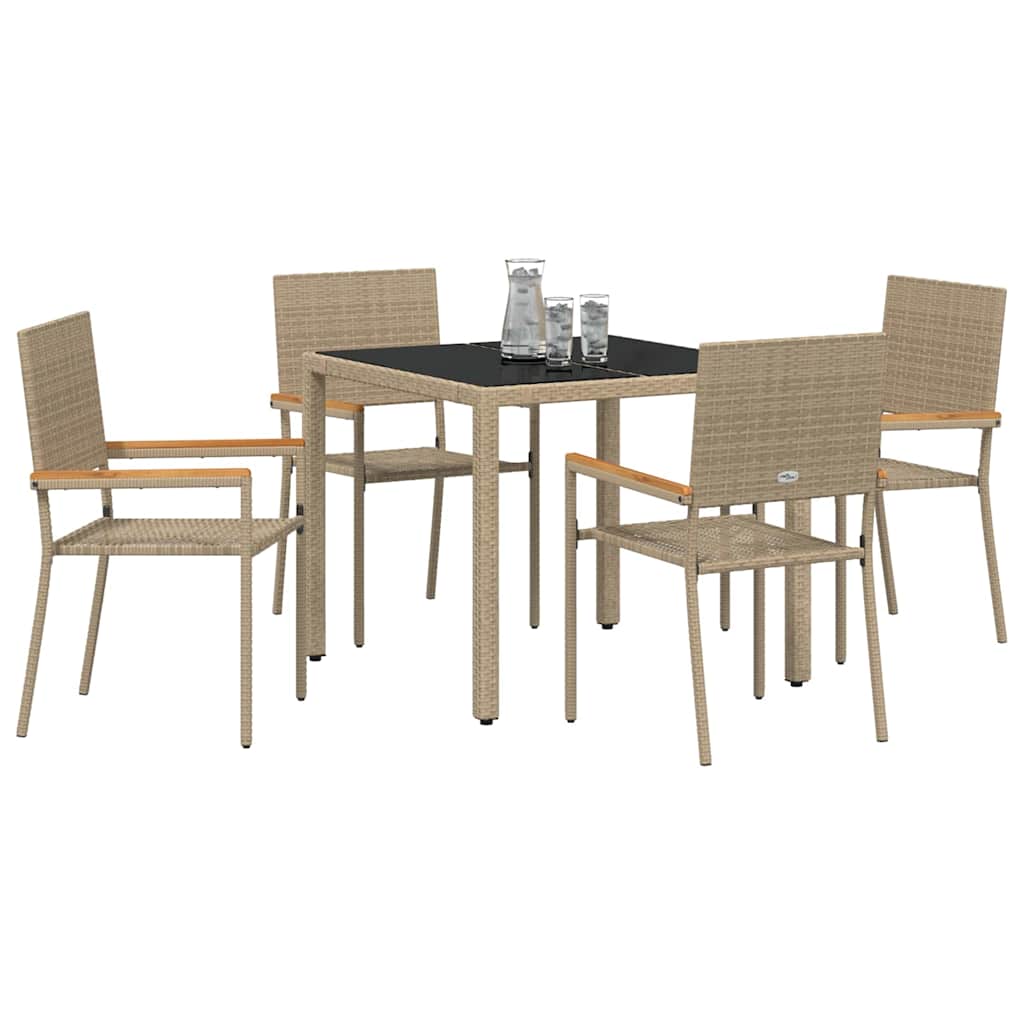 Tuin eettafelset 5 pcs Beige poly rattan