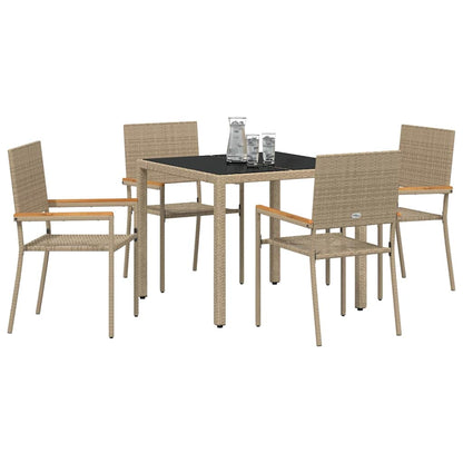 Tuin eettafelset 5 pcs Beige poly rattan