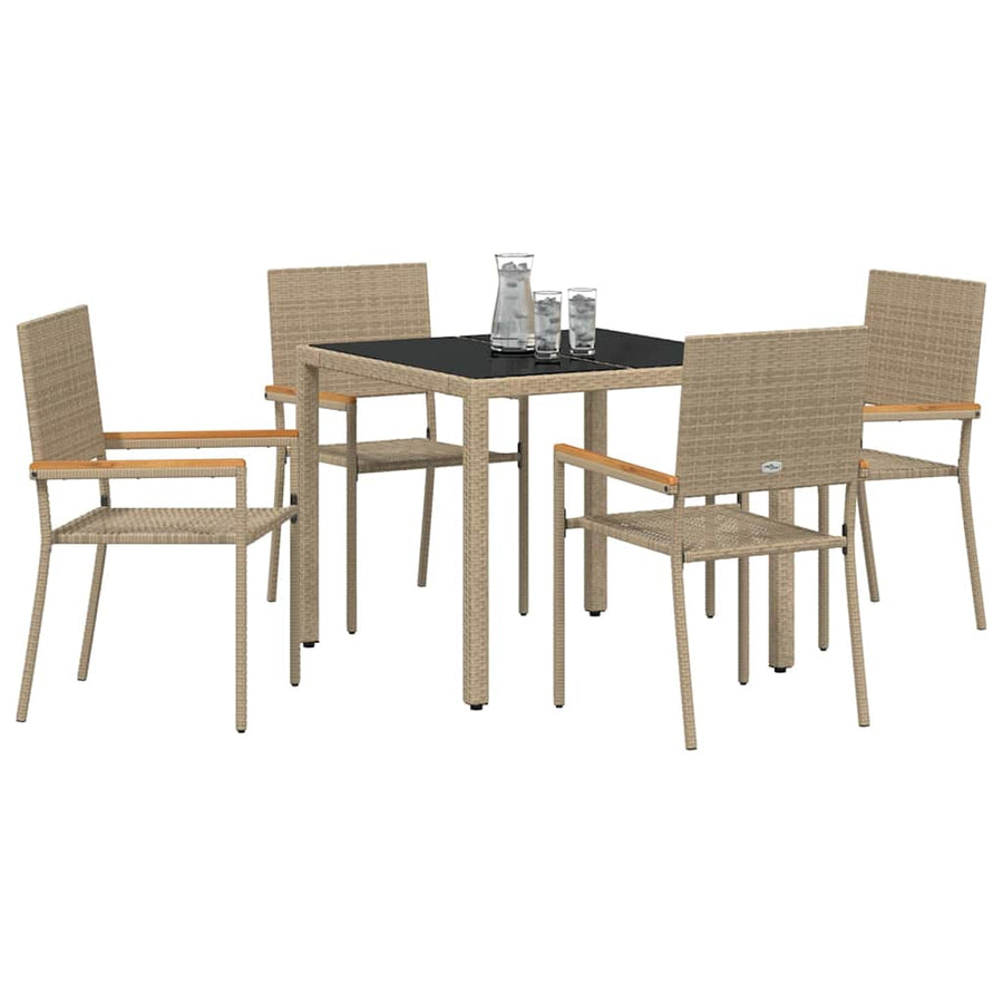 Tuin eettafelset 5 pcs Beige poly rattan