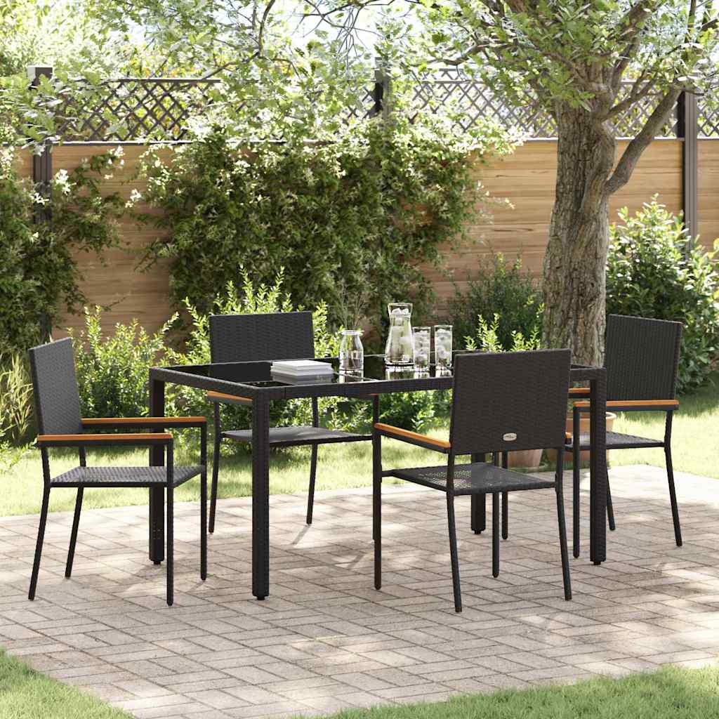 Tuin eettafelset 5 pcs Zwart poly rattan