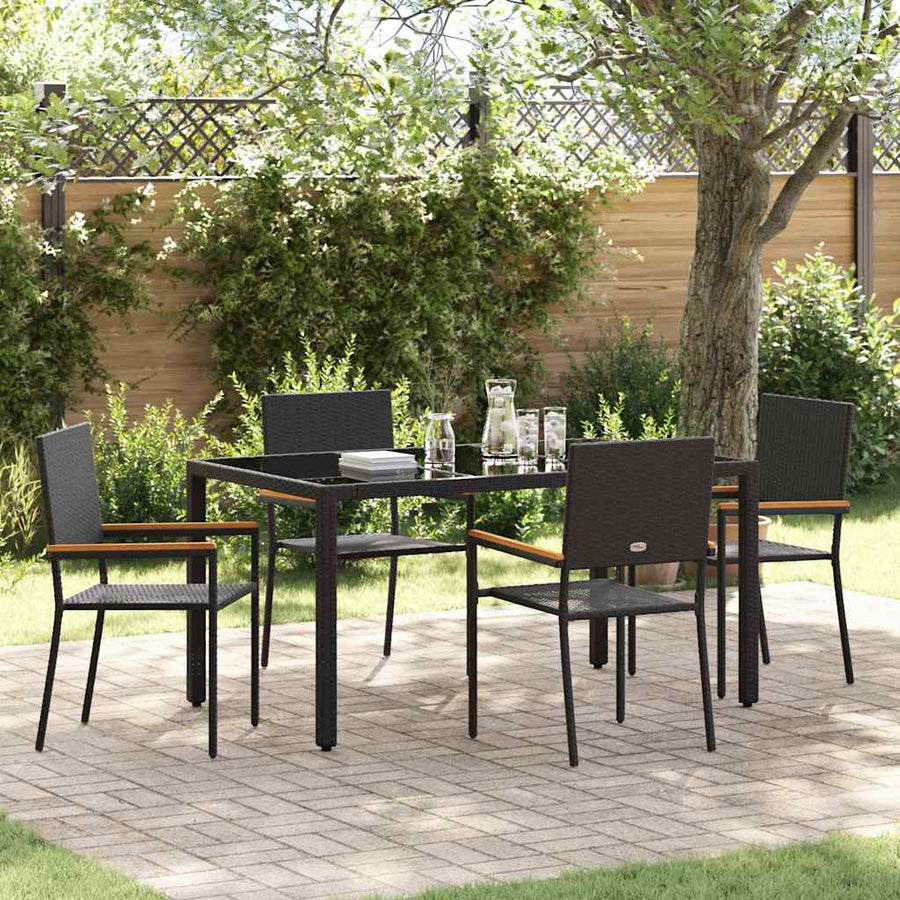 Tuin eettafelset 5 pcs Zwart poly rattan
