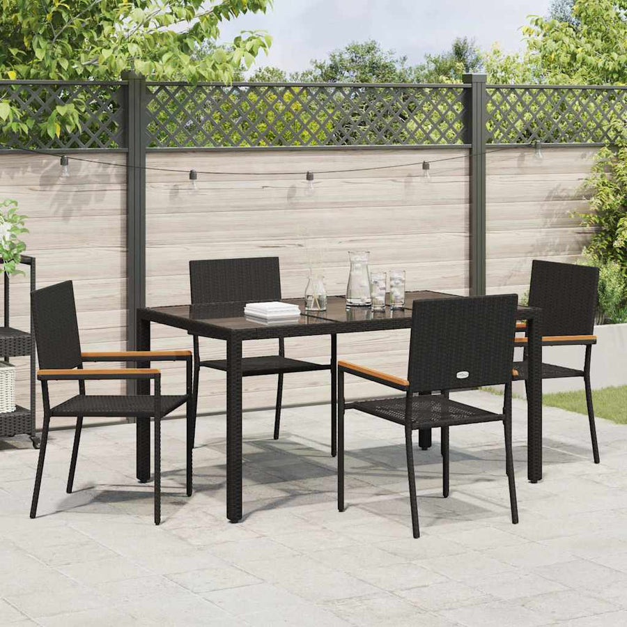 Tuin eettafelset 5 pcs Zwart poly rattan