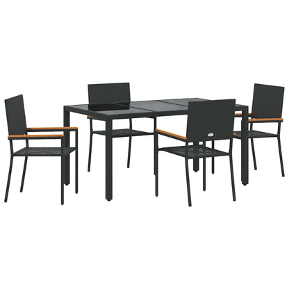Tuin eettafelset 5 pcs Zwart poly rattan