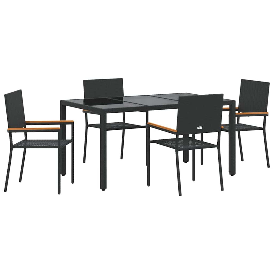 Tuin eettafelset 5 pcs Zwart poly rattan