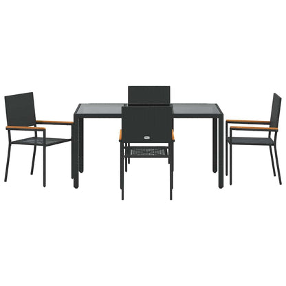 Tuin eettafelset 5 pcs Zwart poly rattan