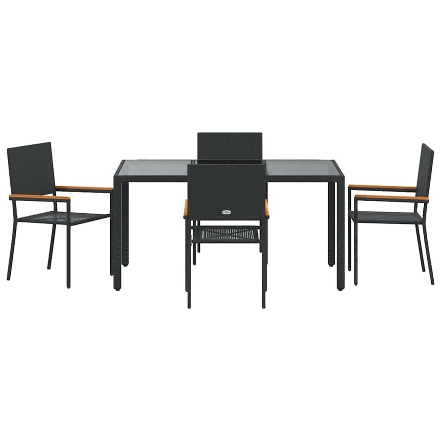Tuin eettafelset 5 pcs Zwart poly rattan
