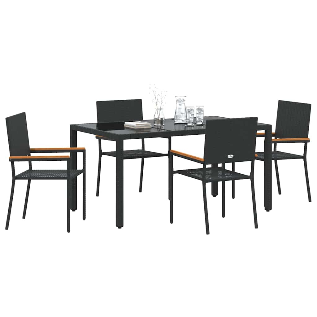 Tuin eettafelset 5 pcs Zwart poly rattan