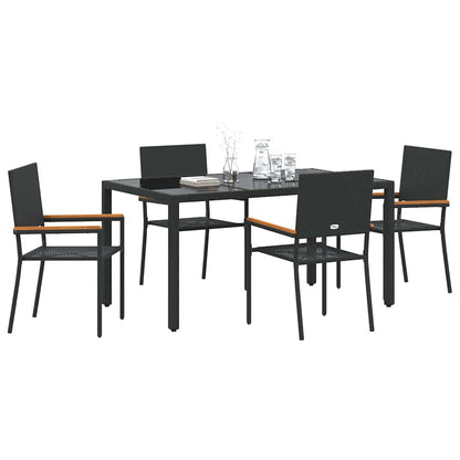 Tuin eettafelset 5 pcs Zwart poly rattan