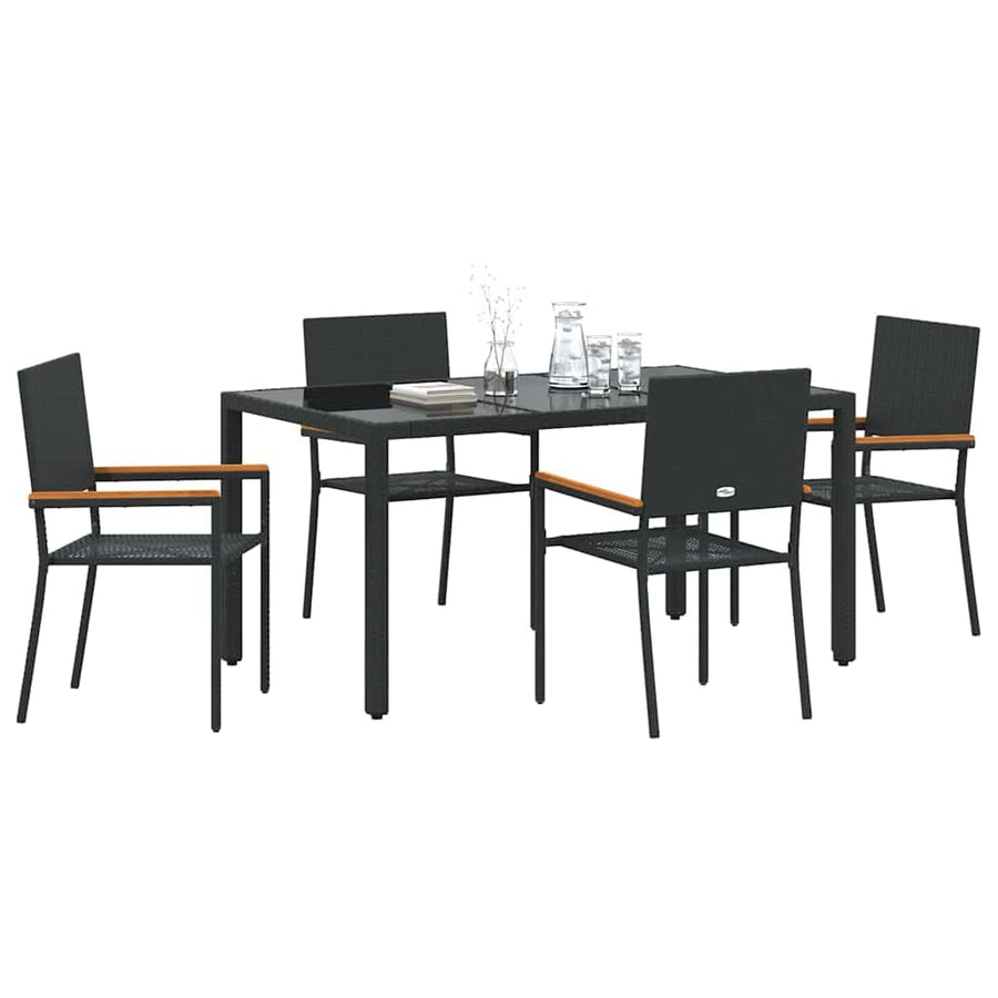 Tuin eettafelset 5 pcs Zwart poly rattan