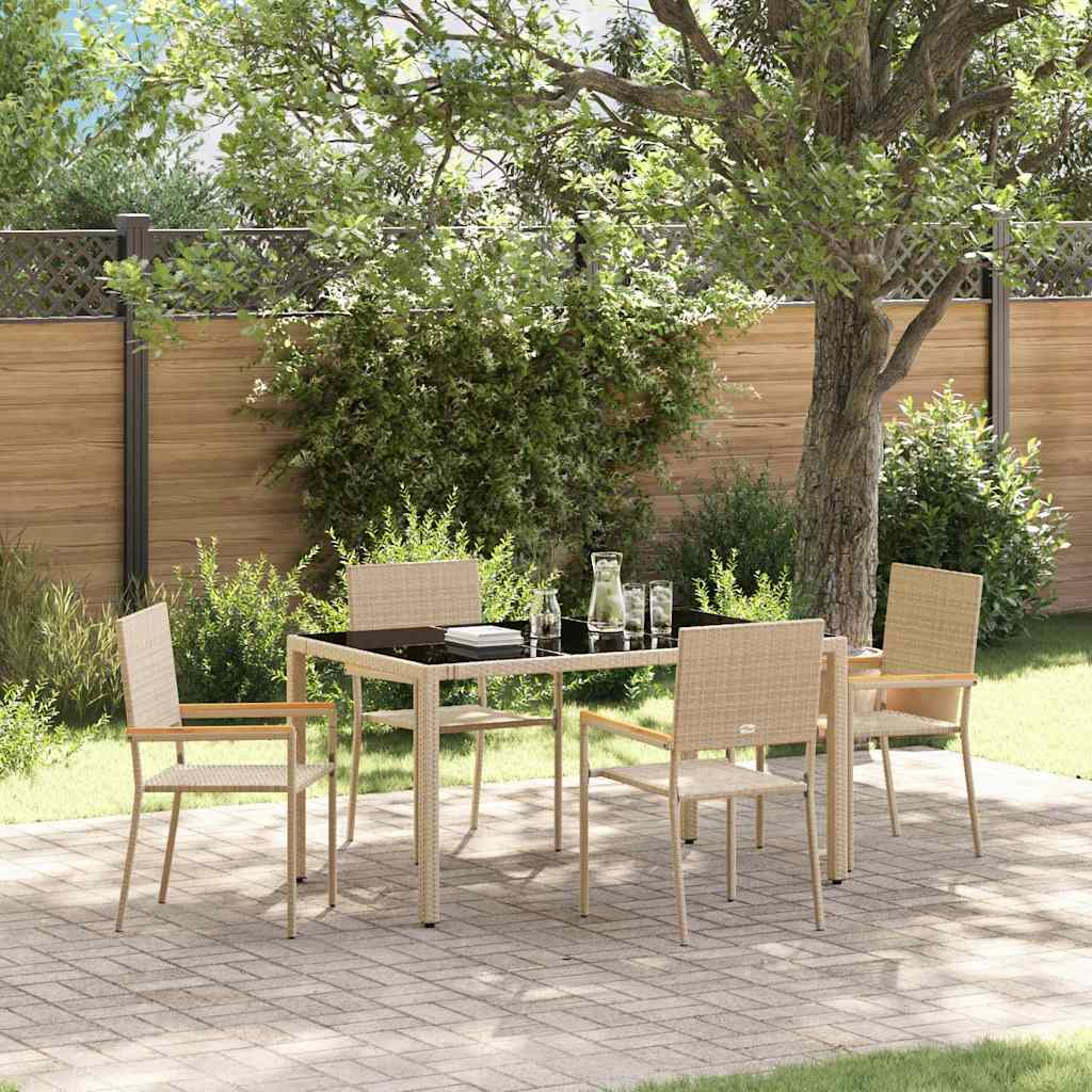 Tuin eettafelset 5 pcs Beige poly rattan