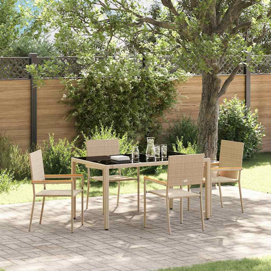 Tuin eettafelset 5 pcs Beige poly rattan
