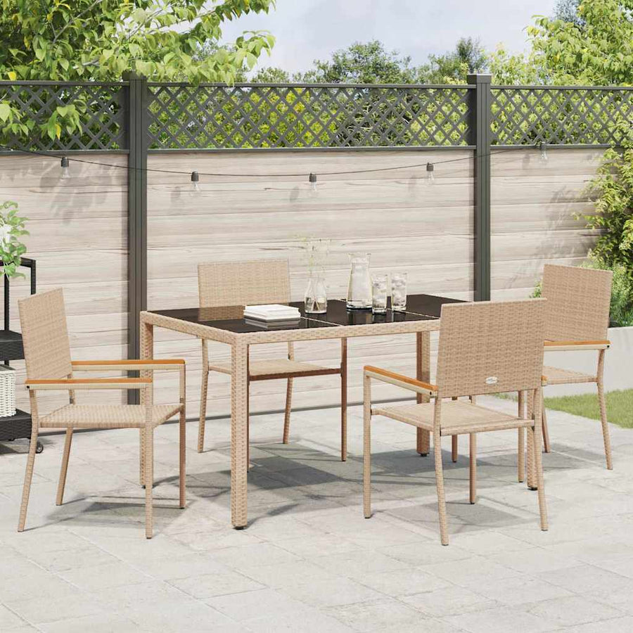 Tuin eettafelset 5 pcs Beige poly rattan