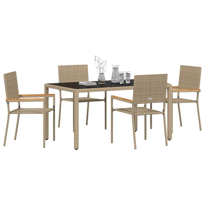 Tuin eettafelset 5 pcs Beige poly rattan