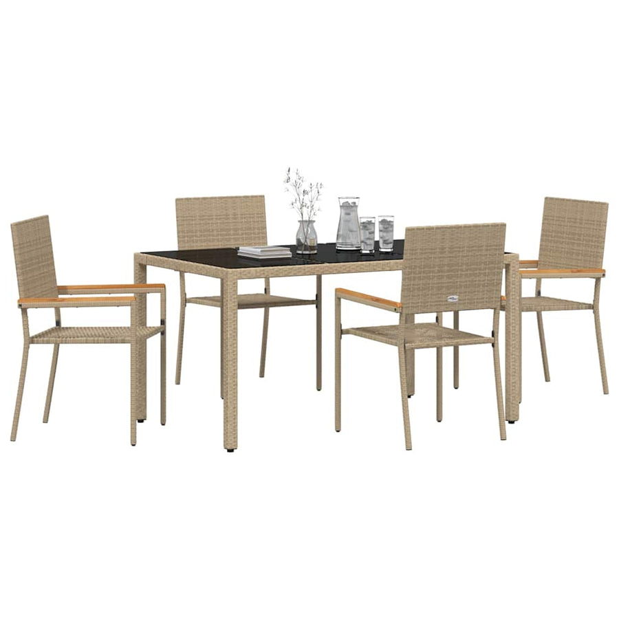 Tuin eettafelset 5 pcs Beige poly rattan