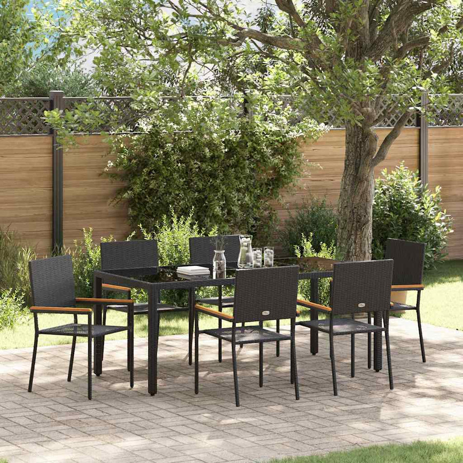 Tuin eettafelset 7 pcs Zwart poly rattan