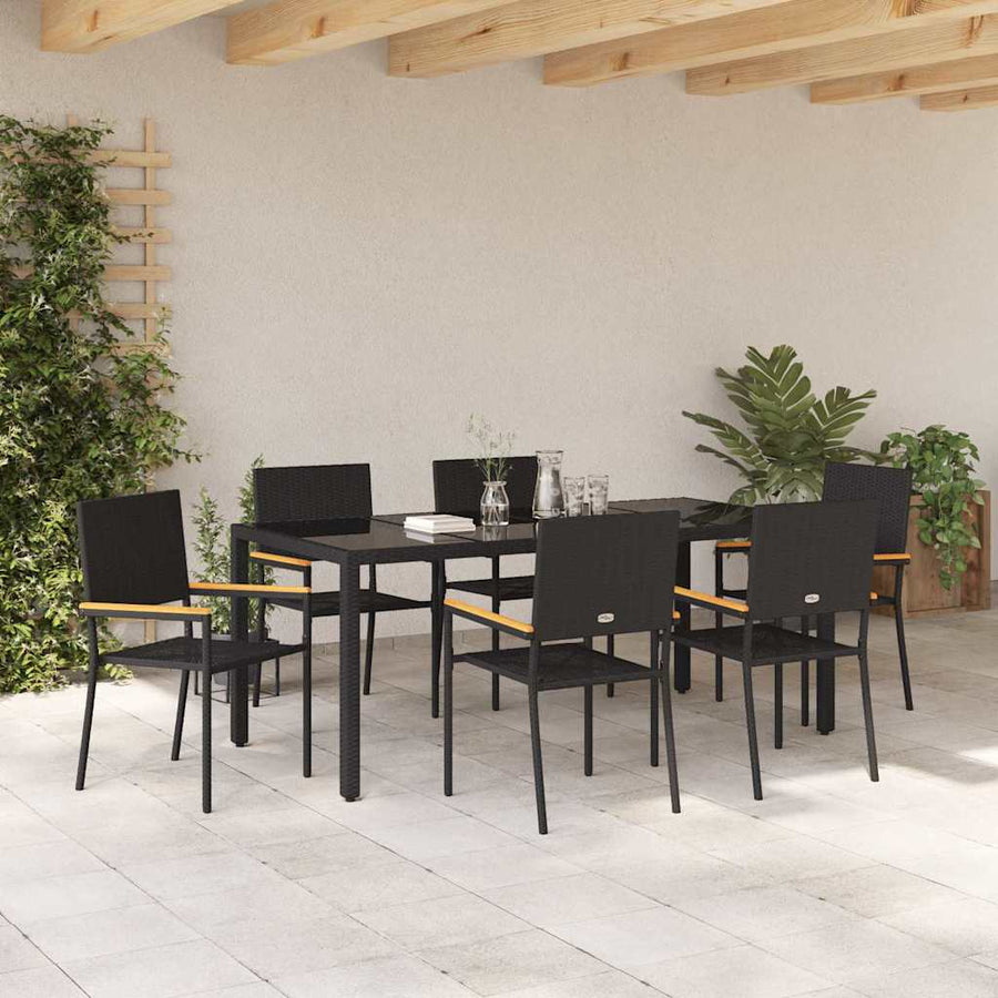 Tuin eettafelset 7 pcs Zwart poly rattan