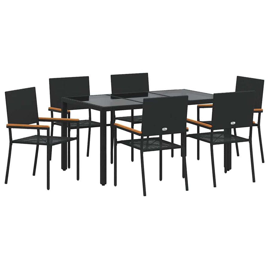 Tuin eettafelset 7 pcs Zwart poly rattan