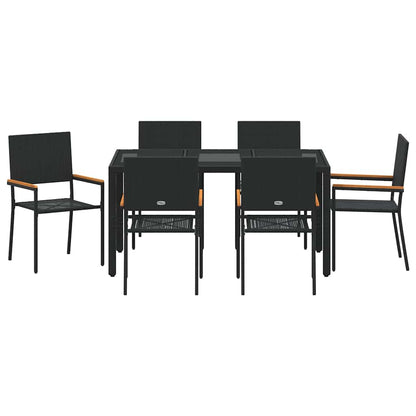 Tuin eettafelset 7 pcs Zwart poly rattan