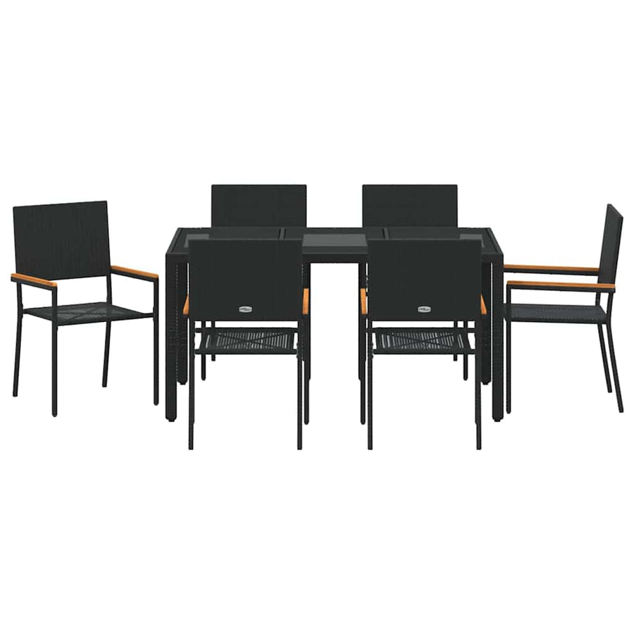 Tuin eettafelset 7 pcs Zwart poly rattan