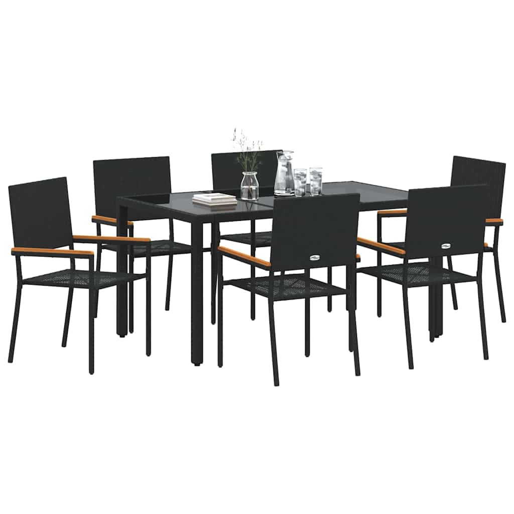Tuin eettafelset 7 pcs Zwart poly rattan