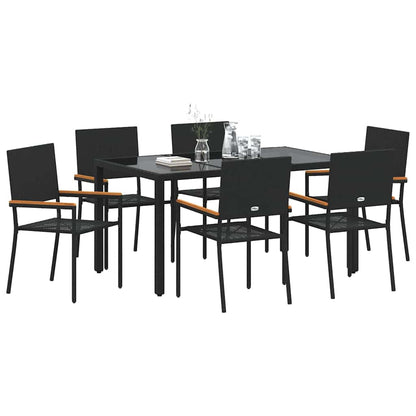 Tuin eettafelset 7 pcs Zwart poly rattan