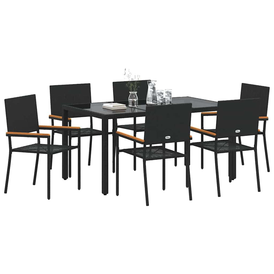 Tuin eettafelset 7 pcs Zwart poly rattan
